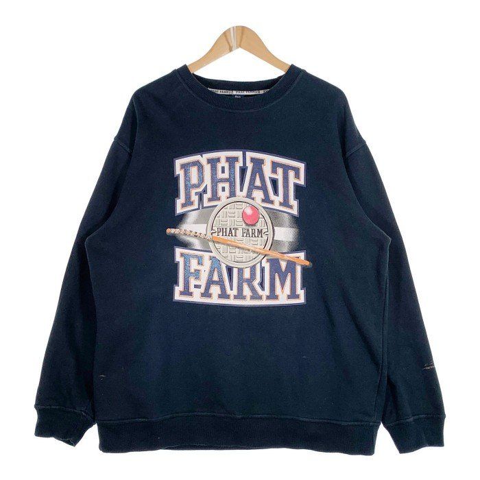 PHAT FARM ファットファーム クルーネックスウェットトレーナー プリント ネイビー Size XL