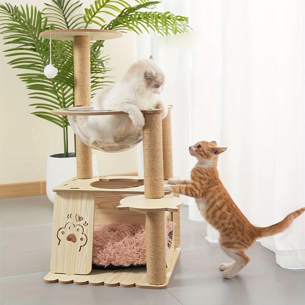 多層宇宙カプセルキャットクライミングフレーム キャットベッド 登ったり引っ掻いたりするのに楽しく 遊んだり休んだりできるキャットスクラッチングポスト 長いプラッシュブランケットパッドが付属しています