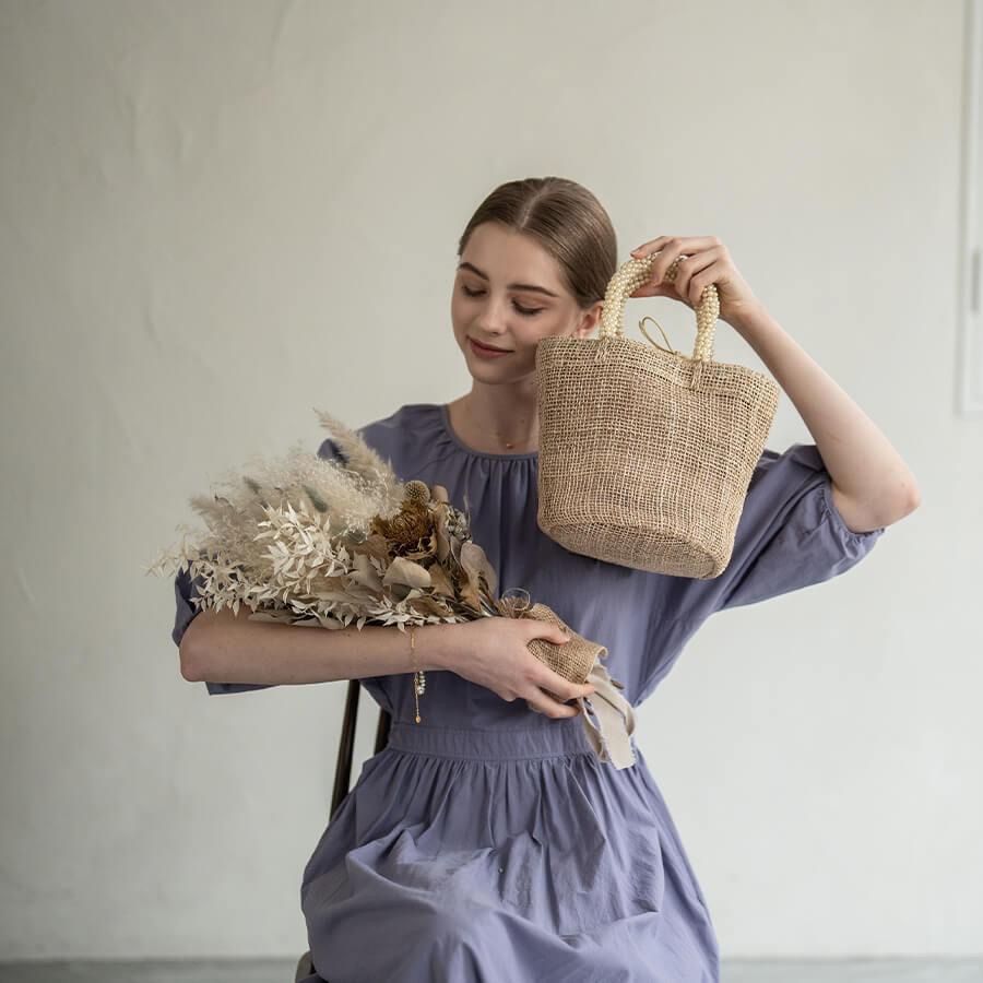 ヘイニ美品かごバッグ パールハンドル 可愛さ満点👜】ヘイニ かごバッグ｜パールハンドルが華やか