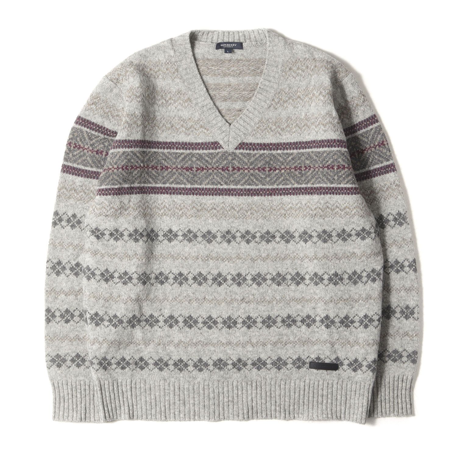 BURBERRY LONDON ウール ノルディック プルオーバーニット L BURBERRY バーバリー ニット サイズ:L ノルディック柄 Vネック