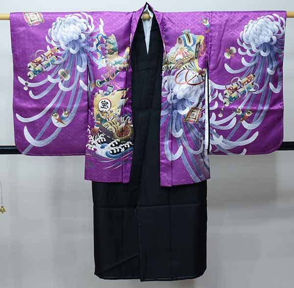 七五三 五歳 男児 羽織・着物・襦袢3点セット L寸 金刺繍 豪華絢爛 
