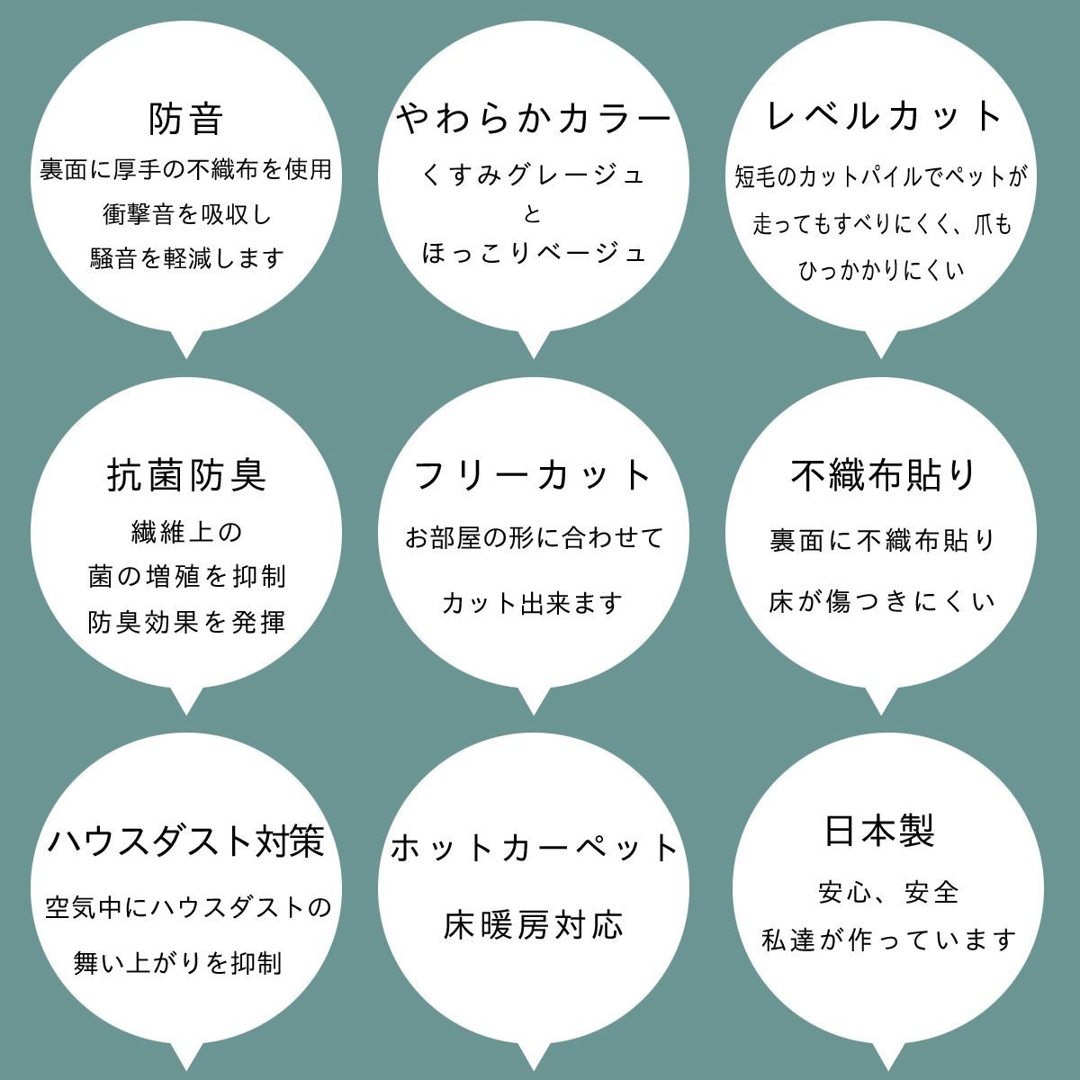 辻川産業株式会社】 カーペット 江戸間 【6畳 261×352cm】 ナンテン 防音 犬 猫 ペット対応 抗菌防臭 6帖 六畳 厚手 日本製  床暖房対応 オールシーズン 絨毯 爪 じゅうたん 床保護 フリーカット ハサミ 切れる Tsujikawa 防音 カーペット 江戸間 6畳 サイズ  抗菌防臭 厚手