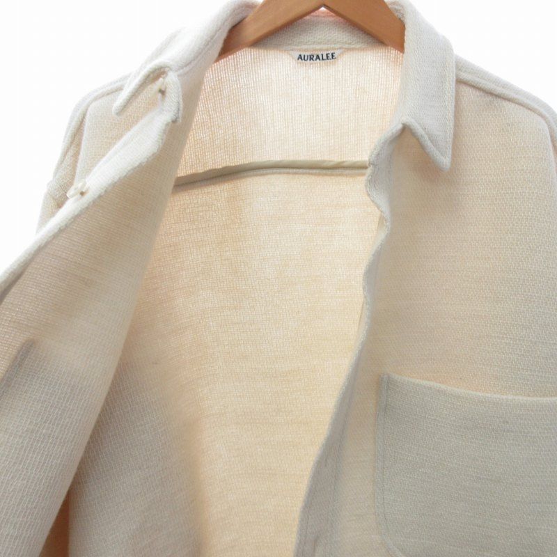 AURALEE 美品 22aw Shetland Wool Organic Cotton Woven Cloth Shirts Blouson  シェットランド ウールオーガニックコットン ウーブンクロース シャツブルゾン ジャケット アイボリー 5 約L