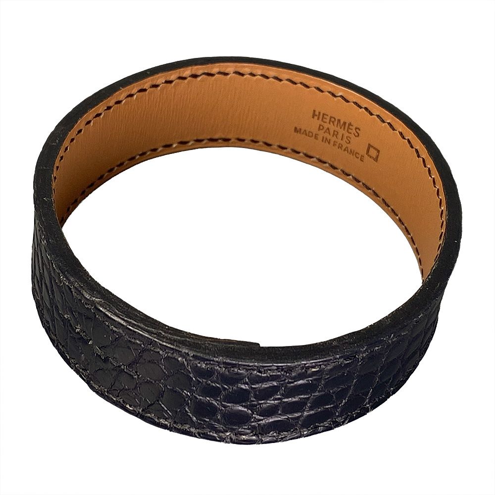 エルメス　レザー バングル ブレスレット HERMES エルメス バングル ブレスレット メタル/レザー シルバー