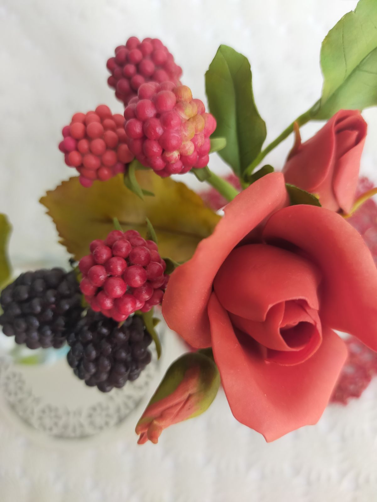 クレイフラワー【薔薇テラコッタ…ラズベリー…ブラックベリー