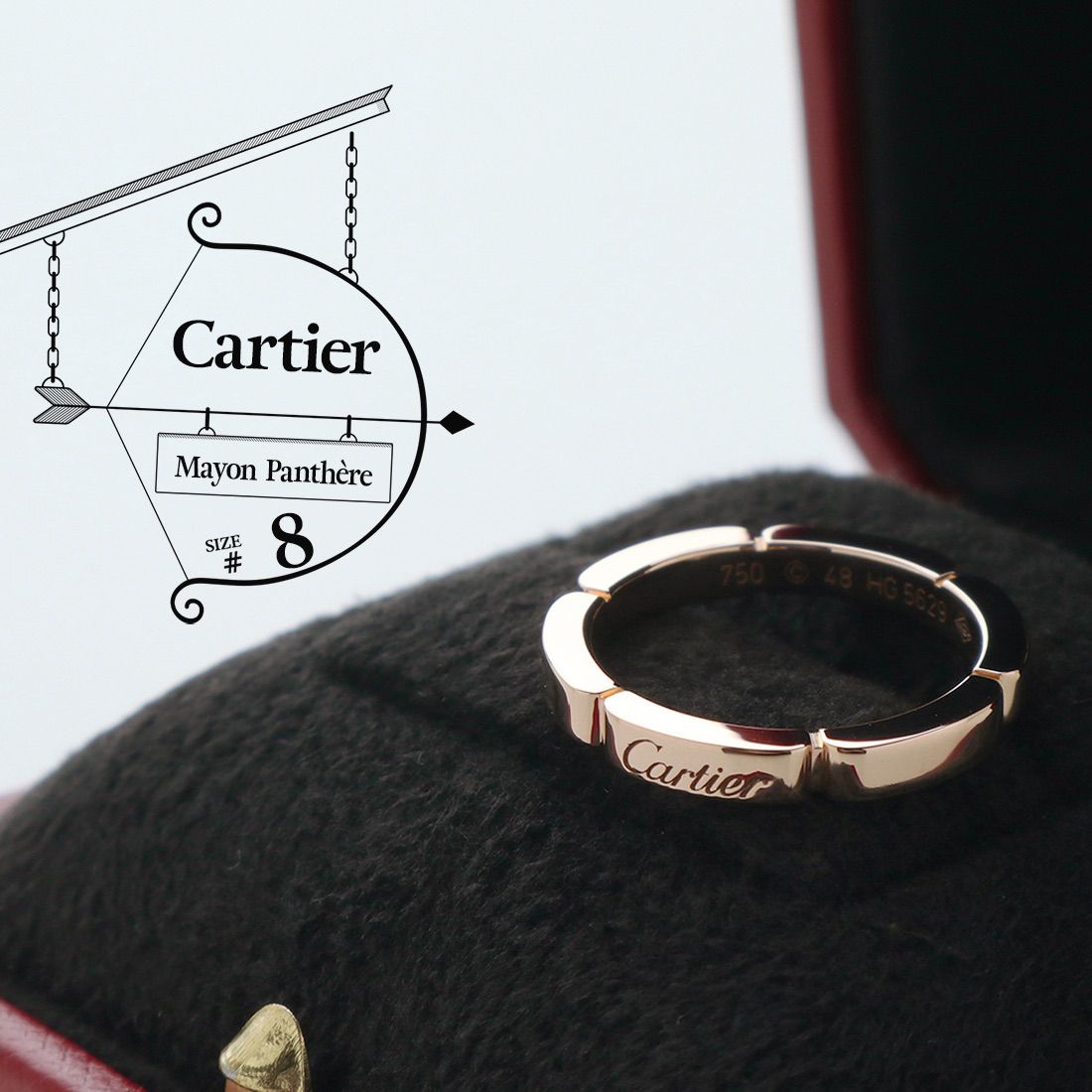 極美品 カルティエ Cartier マイヨンパンテール PG 750 リング # 48 8