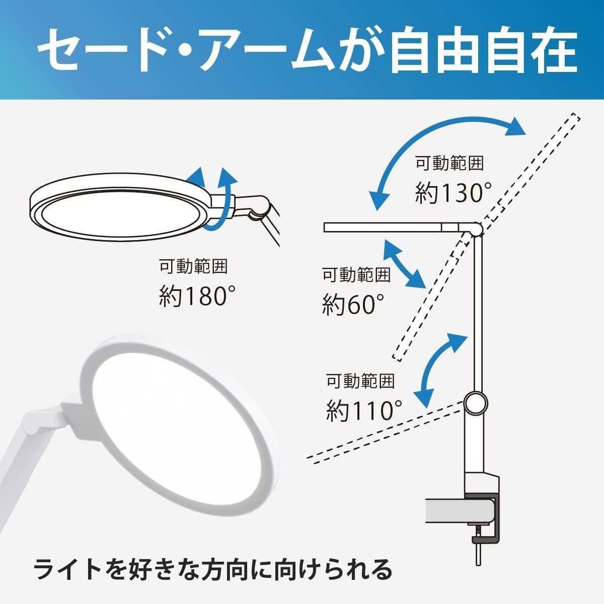 オーム電機 LEDデスクランプ ブルーライトカット クランプライト