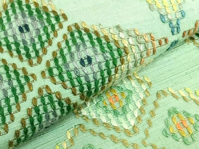 平和屋着物□極上 本場琉球 読谷山花織 紬地 九寸名古屋帯 柳染色地  