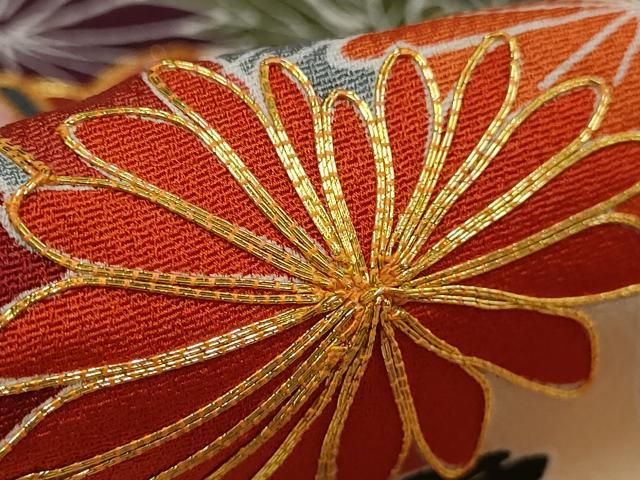 平和屋着物□豪華振袖 駒刺繍 御所車花鳥文 金彩 正絹 逸品 AAAZ1876gw