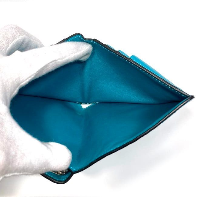 ロエベ 二つ折り 財布 ターコイズ ブルー リピート 美品 レザー 中古