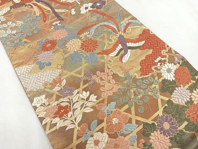 平和屋着物◎六通柄袋帯 唐織 鳳凰雪輪花文 金糸 正絹 逸品