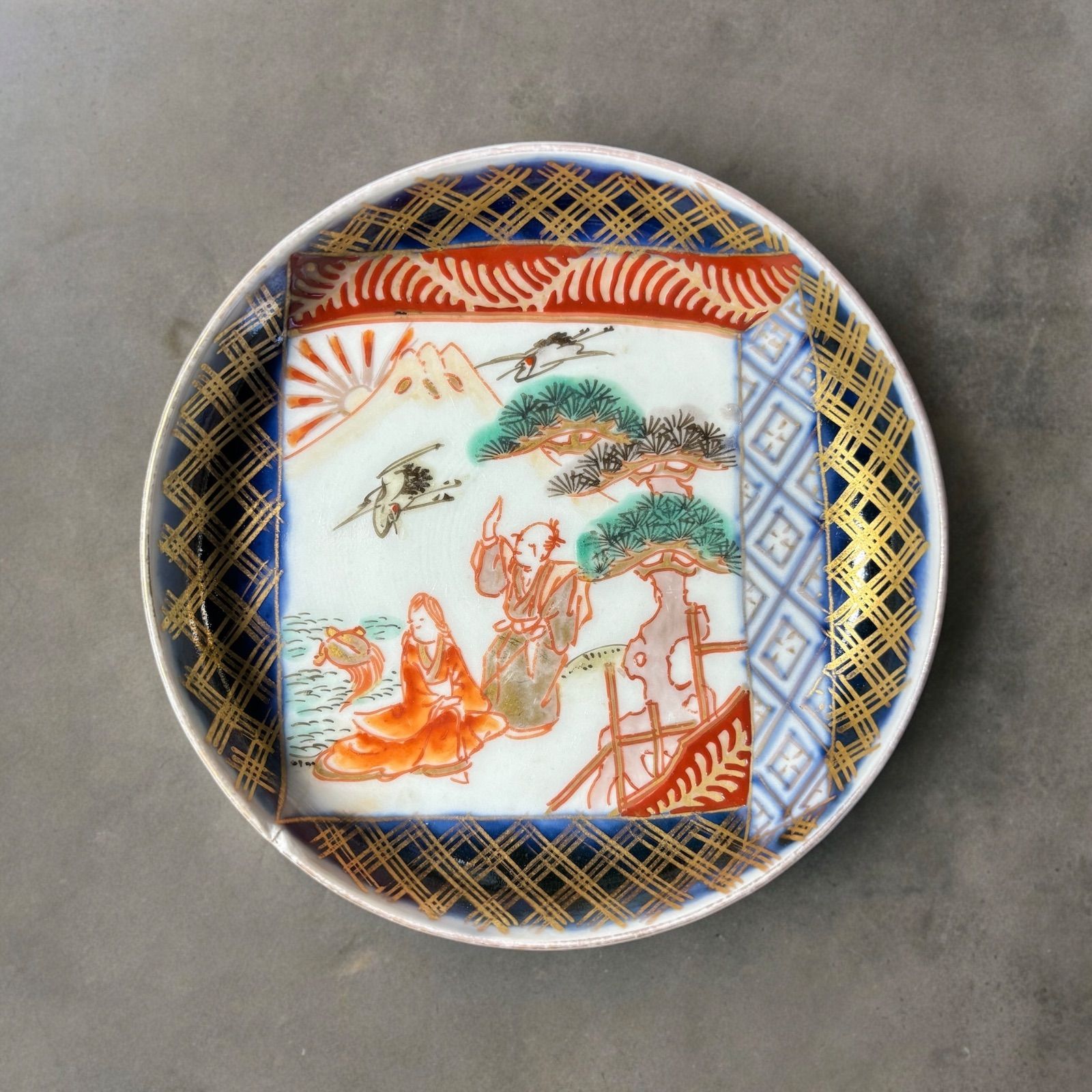 富士山 お皿 古皿 骨董品 ☆骨董品 富士山絵柄中皿大皿
