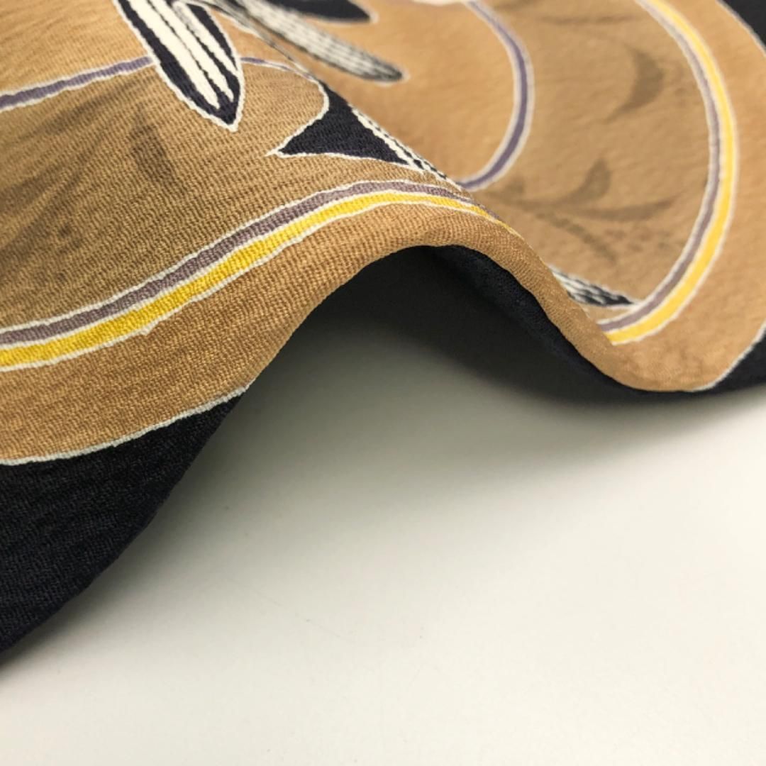 名古屋帯 美展作家 松本隆男 丸に鯉 花模様 縮緬 青褐色 O-5520