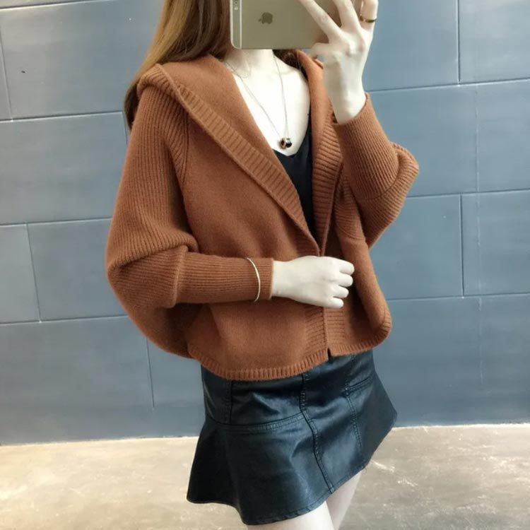 レディース ドルマンシルエット 羽織り ニットカーディ ドルマンニット 全6色 フード付き ニットカーディガン ドルマンスリーブ 全6色 フード付き ショート丈 シンプル 無地 春 秋 羽織り dkhsh592114