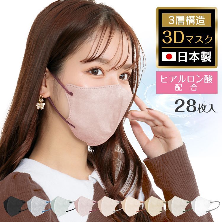 日本製 ヒアルロン酸マスク 28枚 mask 40 S M L マスク 大人 子供 女性 不織布 立体 ３D 立体マスク 不織布マスク バイカラーマスク  血色マスク 小顔マスク おしゃれ カラーマスク くちばし 花粉 99 丸顔 面長 大きめ 小さめ 夏 冬