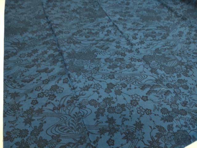 平和屋着物▽本藍 型絵染 小紋 単衣 紬地 流水籬花文 正絹 逸品  