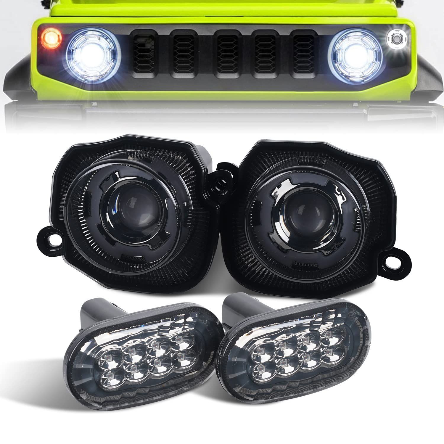 スモークウインカー+スモークサイドマーカ ジムニー JB64 ジムニーシエラ JB74 LED フロントグリル ウィンカー サイドウィンカー セット アンバー ウィンカーポジション化 デイライト機能付 ハ