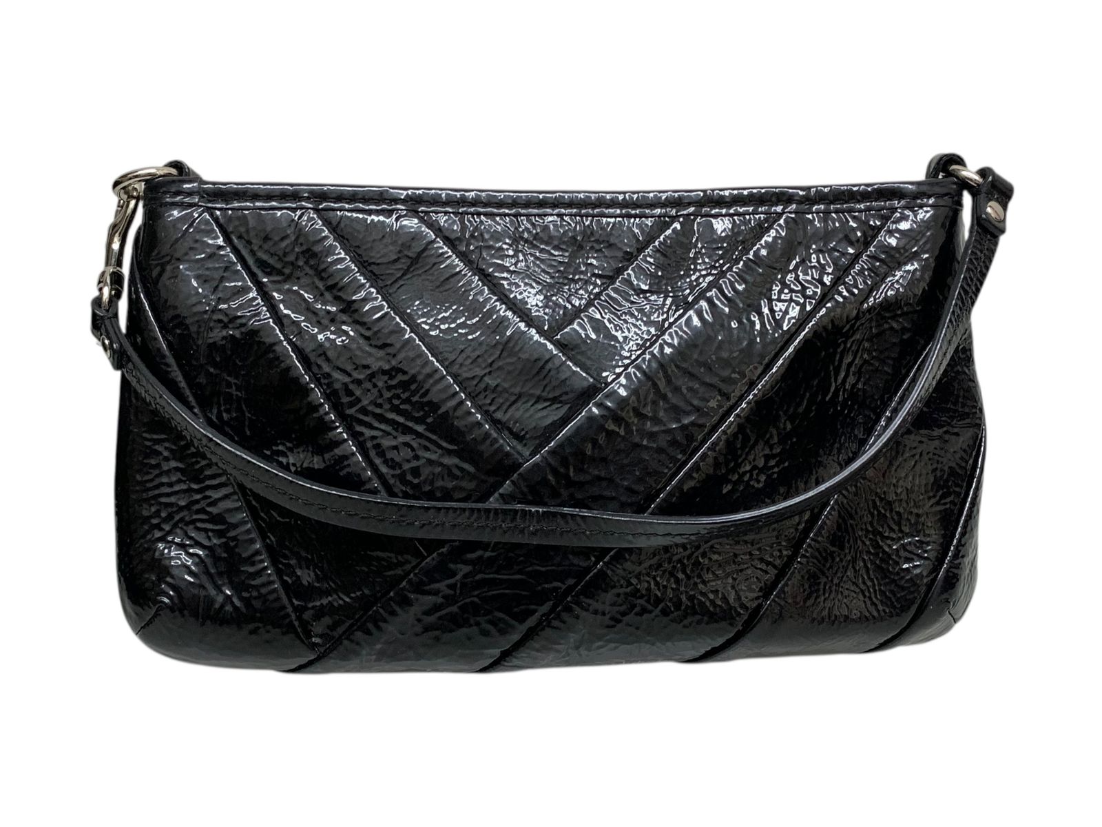 美品 COACH ハンドバッグ パテントレザー ブラック 2way チェーン COACH コーチ 2wayバッグ ミニシグネチャー パテントレザー