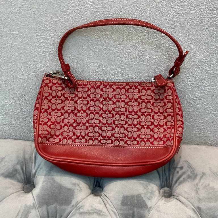 ◇ COACH コーチ ミニシグネチャーハンドバッグ ポーチ レッド 6622