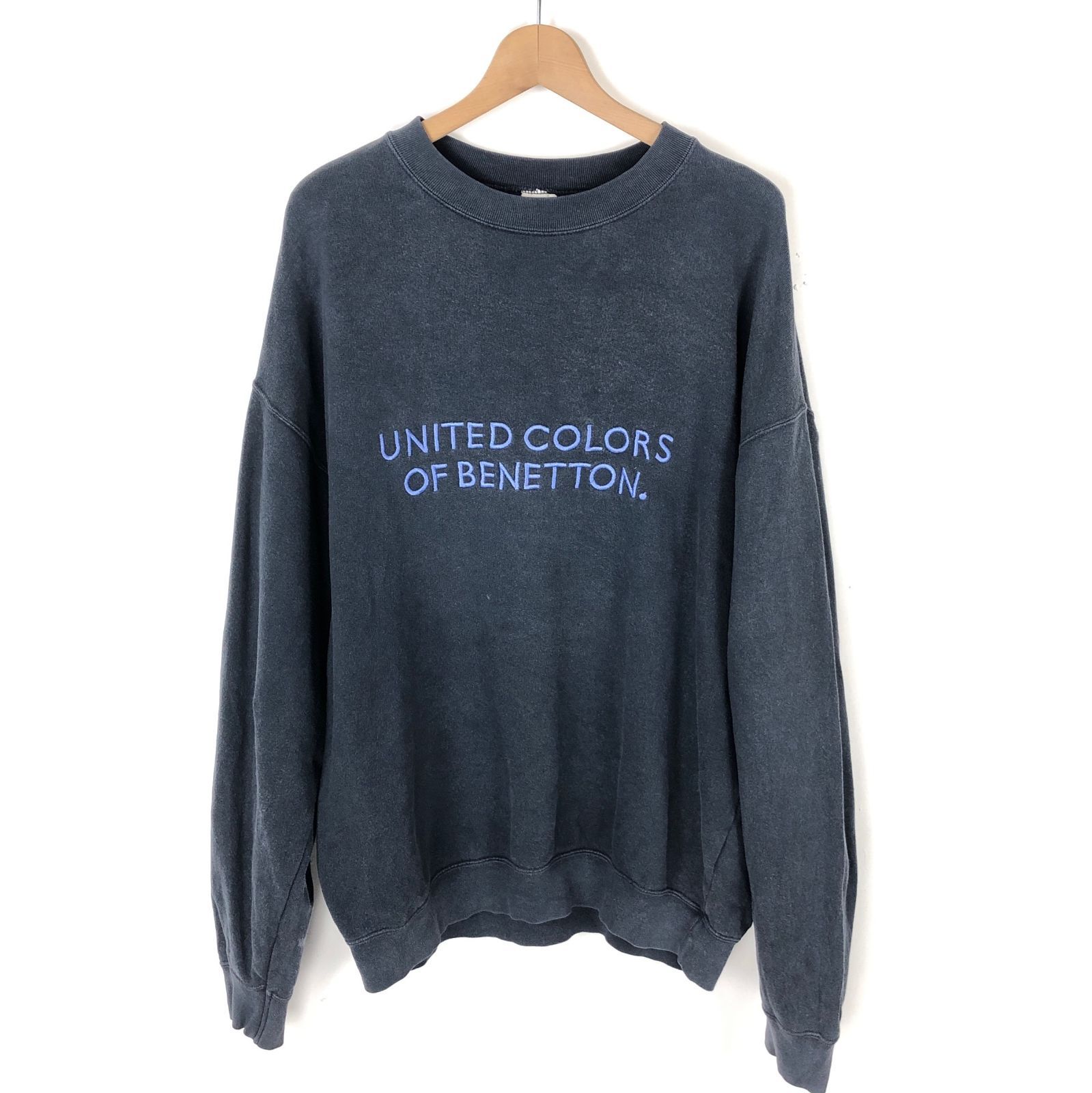 90s benetton スウェット 刺繍 イタリア製 黒 XXL 古着 n040003