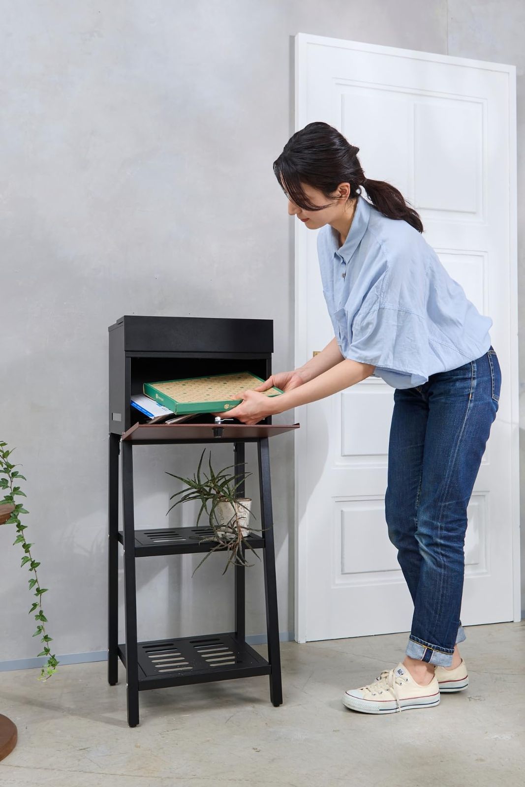 カバポスト スタンドポスト 置き型ポスト 大型 鍵付 壁掛け 2way ストン STONSET2 木目黒 HRDEVELOPMENT_JP