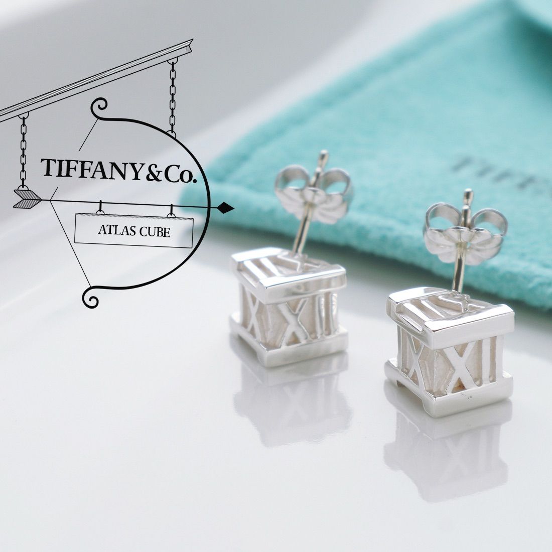 ティファニー アトラス キューブ Ag 925 ピアス - c.2000s 立体 造形  