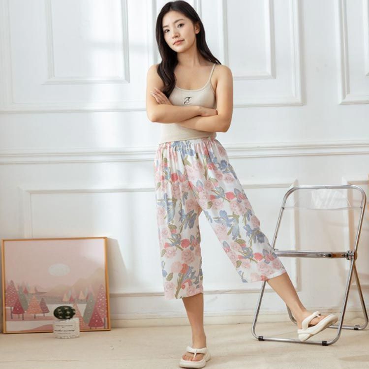 パジャマ ルームパンツ レディース ボトムス リラックスパンツ 7分丈 総柄 春夏 ステテコ 薄手 ワイドパンツ カジュアル ナイトウェア ウェストゴム サラサラ 夏パンツ ゆったり 肌に優しい 伸縮 jyonn2173