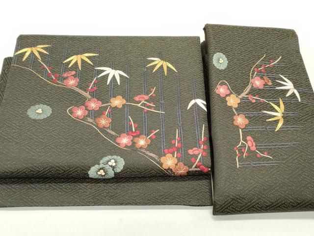 平和屋着物●つけ帯 駒刺繍 総刺繍 流水枝梅文 金通し地 正絹 DAAW6741ob