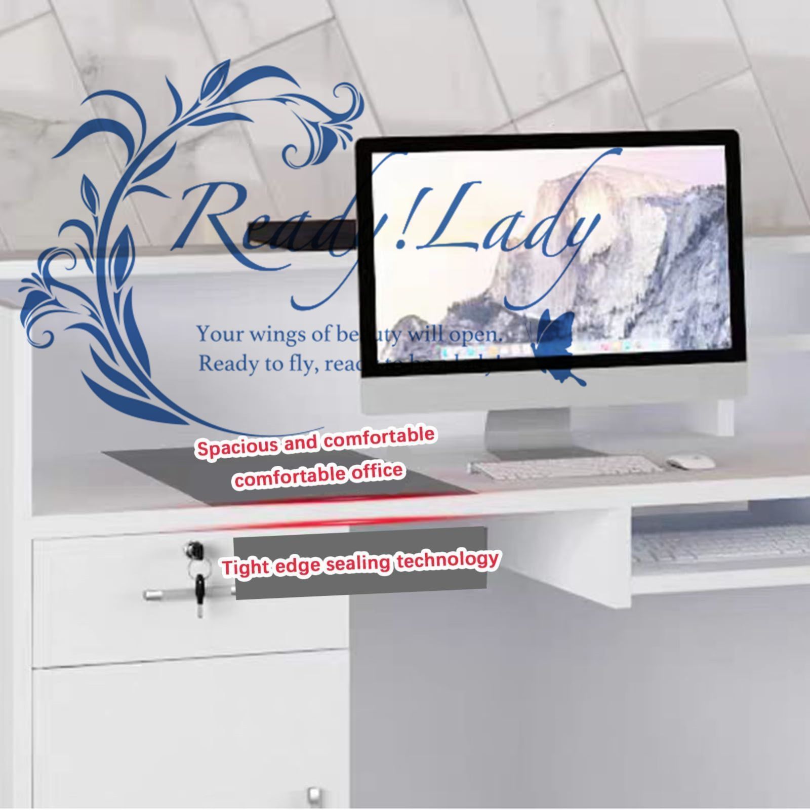 木製受付テーブル LEDライト付き受付デスク カウンター付き受付デスク 収納付きオフィスフロントデスク受付 さまざまな設定に適しています 120cm MARWIL-DEMENAGEMENTS_CH