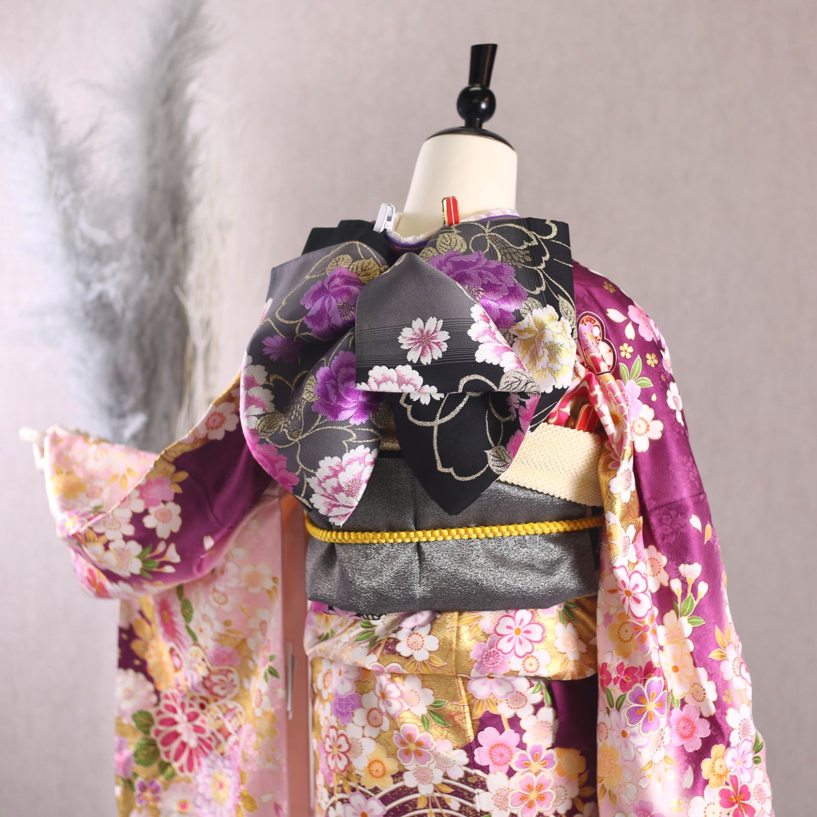 振袖フルセット 振袖セット 振袖 Lサイズ 紫×桃 美品 成人式 着物 晴れ着 7点フルセット KF-171 振袖フルセット 振袖セット 振袖 Lサイズ 紫×桃 美品 成人式 着物