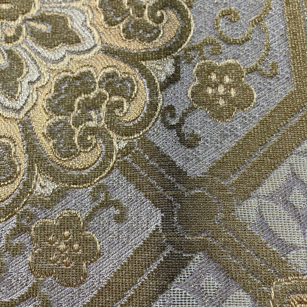 袋帯 名品 蜀江華文 金糸 箔 ベージュ 六通 正絹 【中古
