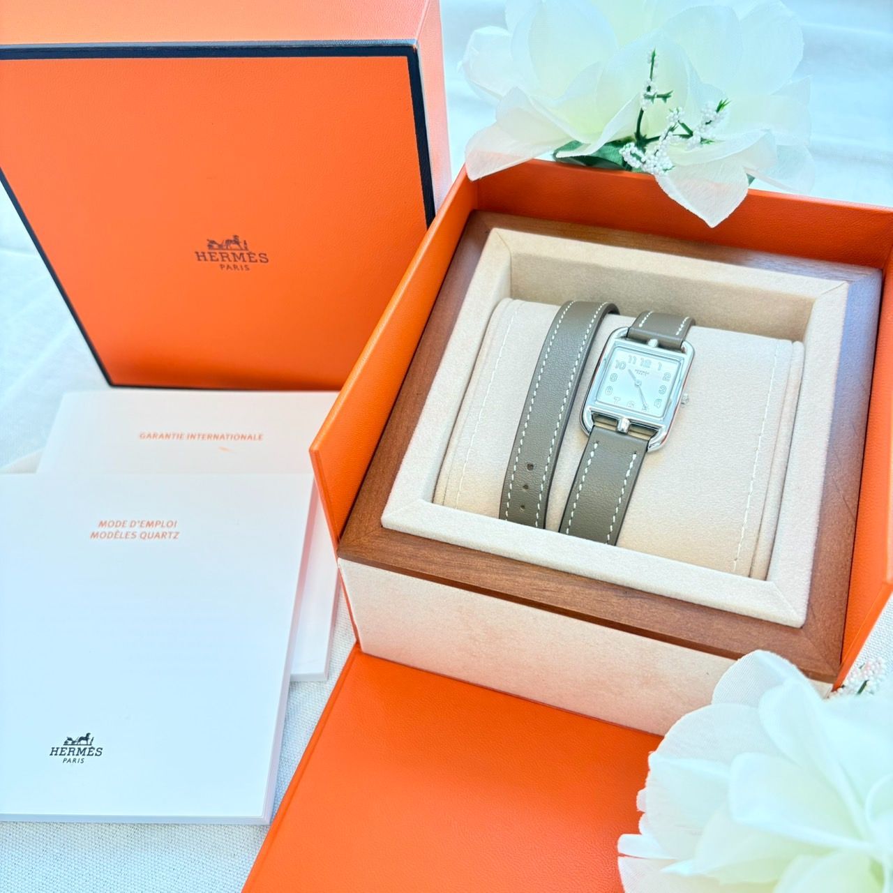 稼働品 HERMES エルメス 時計 ケープコッド CC1.210a クォーツ 可動 SS|革 ホワイト 文字盤 き