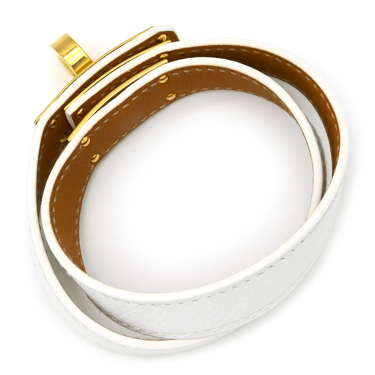 エルメス HERMES ブレスレット ケリードゥブルトゥール ヴォーエプソン GP ホワイト S グレージュ ピンクゴールド □O刻印 箱