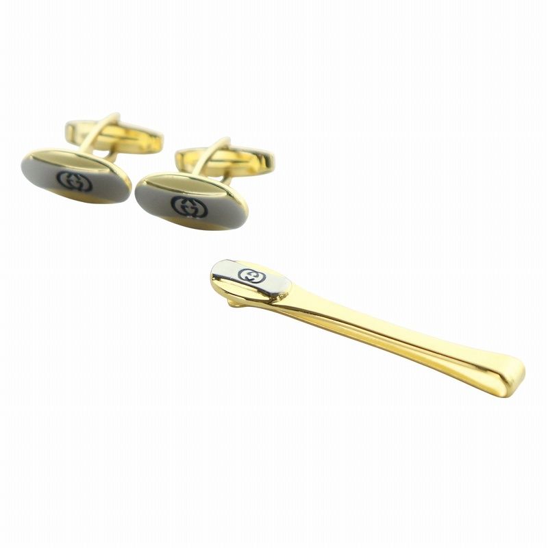 超希少 GUCCI グッチ ネクタイピン&カフス ゴールド GGロゴ ビンテージ グッチ GUCCI カフスボタン ネクタイピン アクセサリー セット