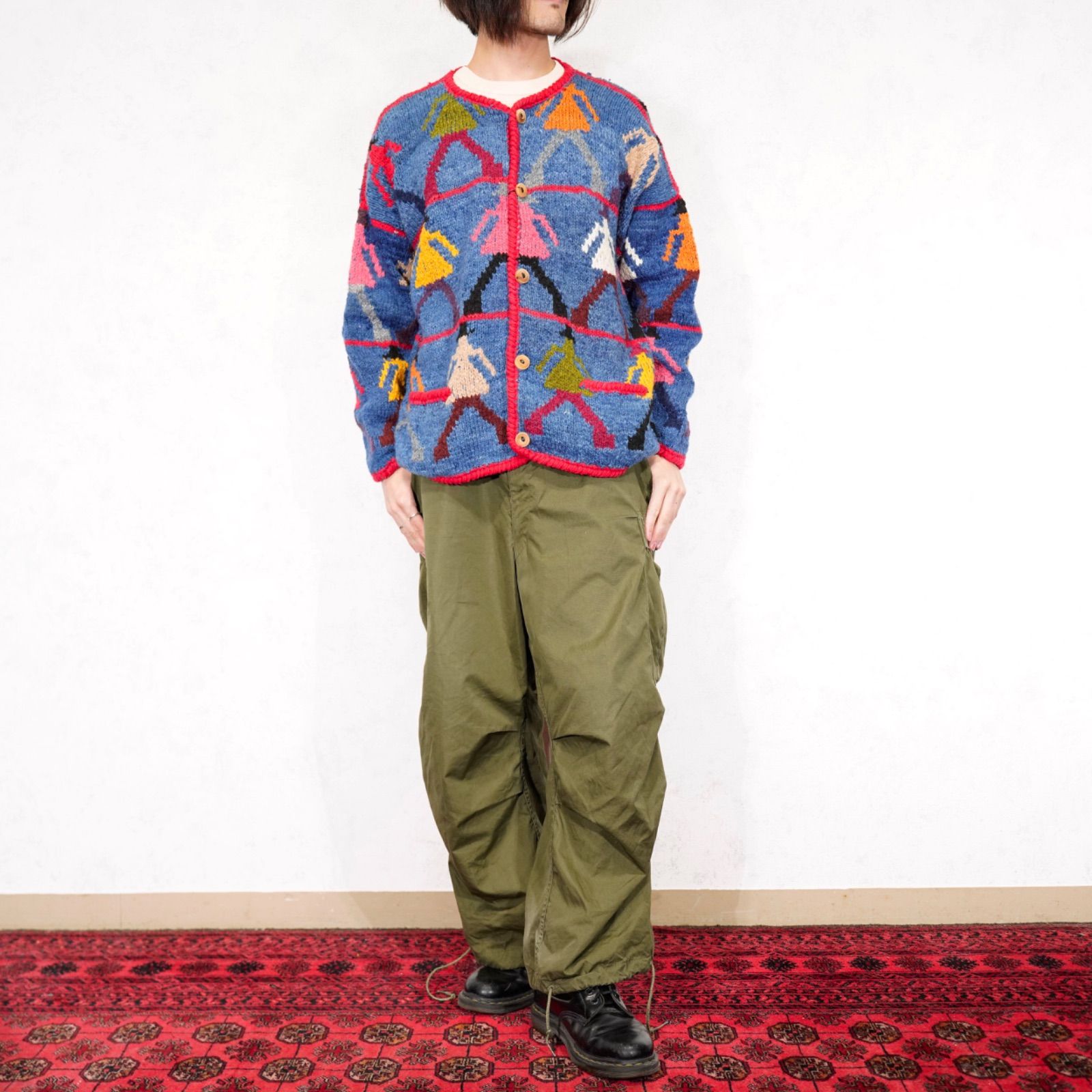 CARDIGAN アメリカ古着人間柄デザインニットカーディガン