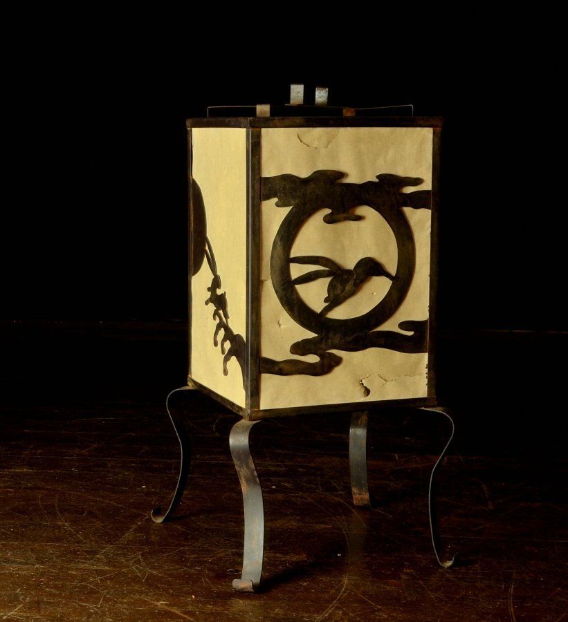 銅器 蔵A4129】古民藝 鉄 行灯 兎文 透かし 行燈 レア！時代☆鉄製