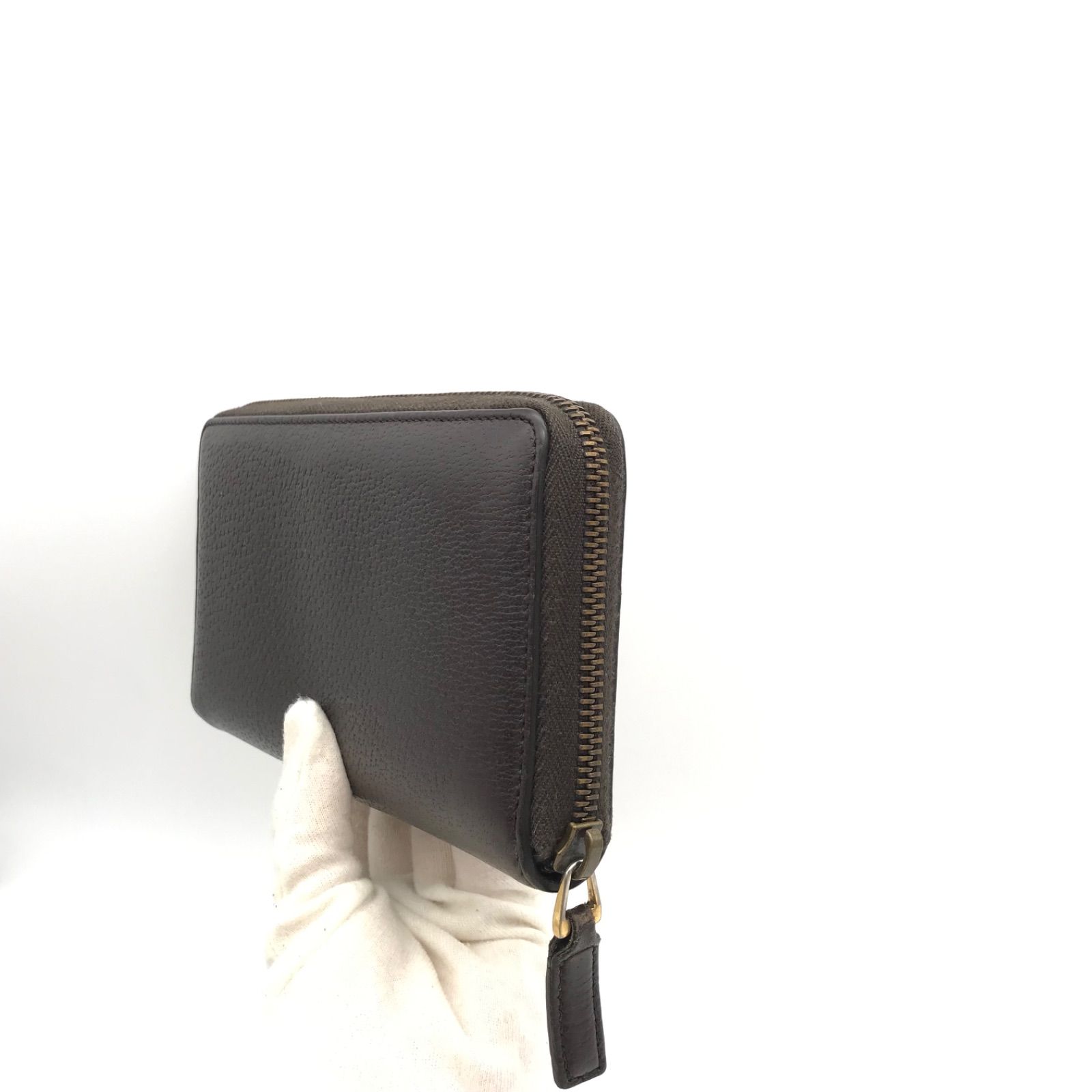 新品同様　グッチ財布　グッチ長財布　グッチggマーモント レザー　ダークブラウン グッチ GUCCI 長財布 ラウンドファスナー レディース プチ マーモント