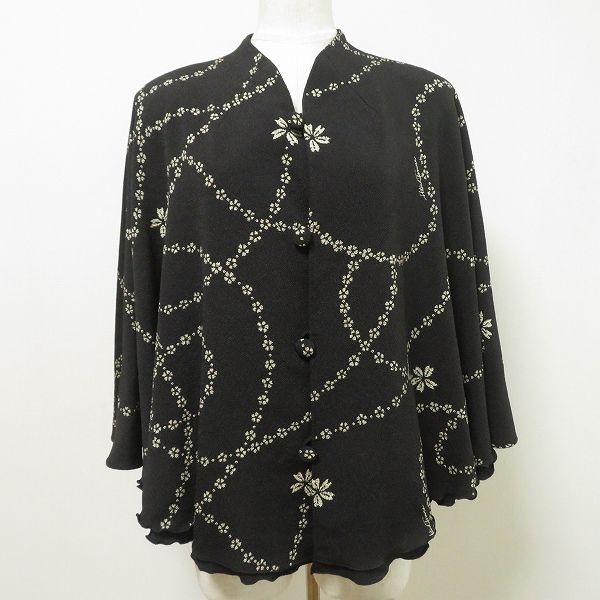 anc シセンドウ 詩仙堂 ヒトシタムラ ジャケット ケープ 黒 ベージュ ちりめん リバーシブル ノー 花柄 桜 レディース 968940