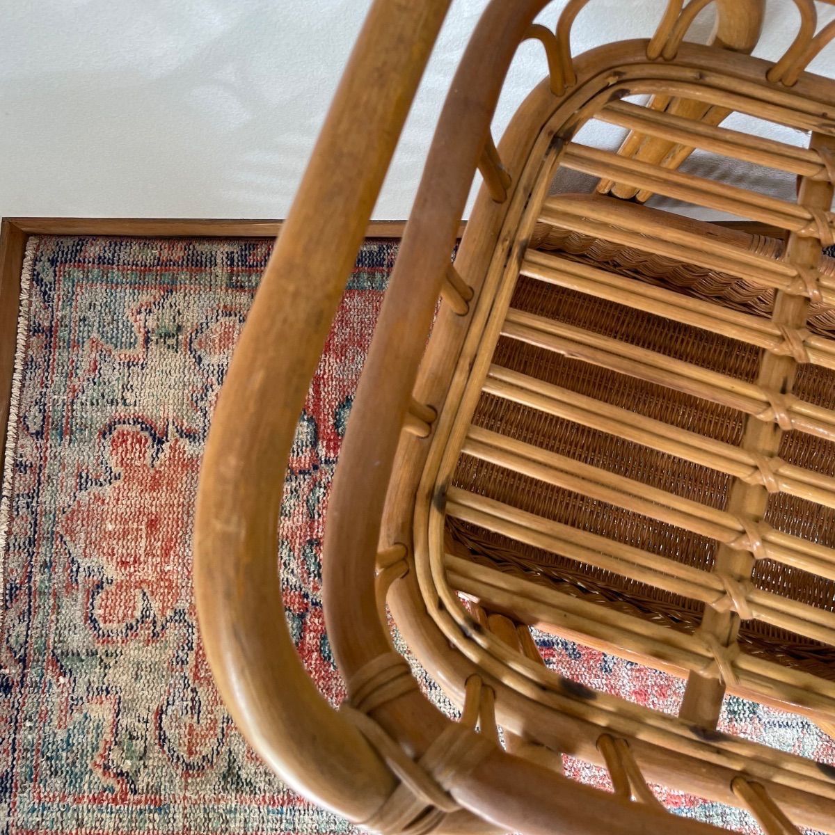 今年も大人気！ 送料込み ヴンテージ家具|ラタン.ランドリーラック|軽量|キャスター付き