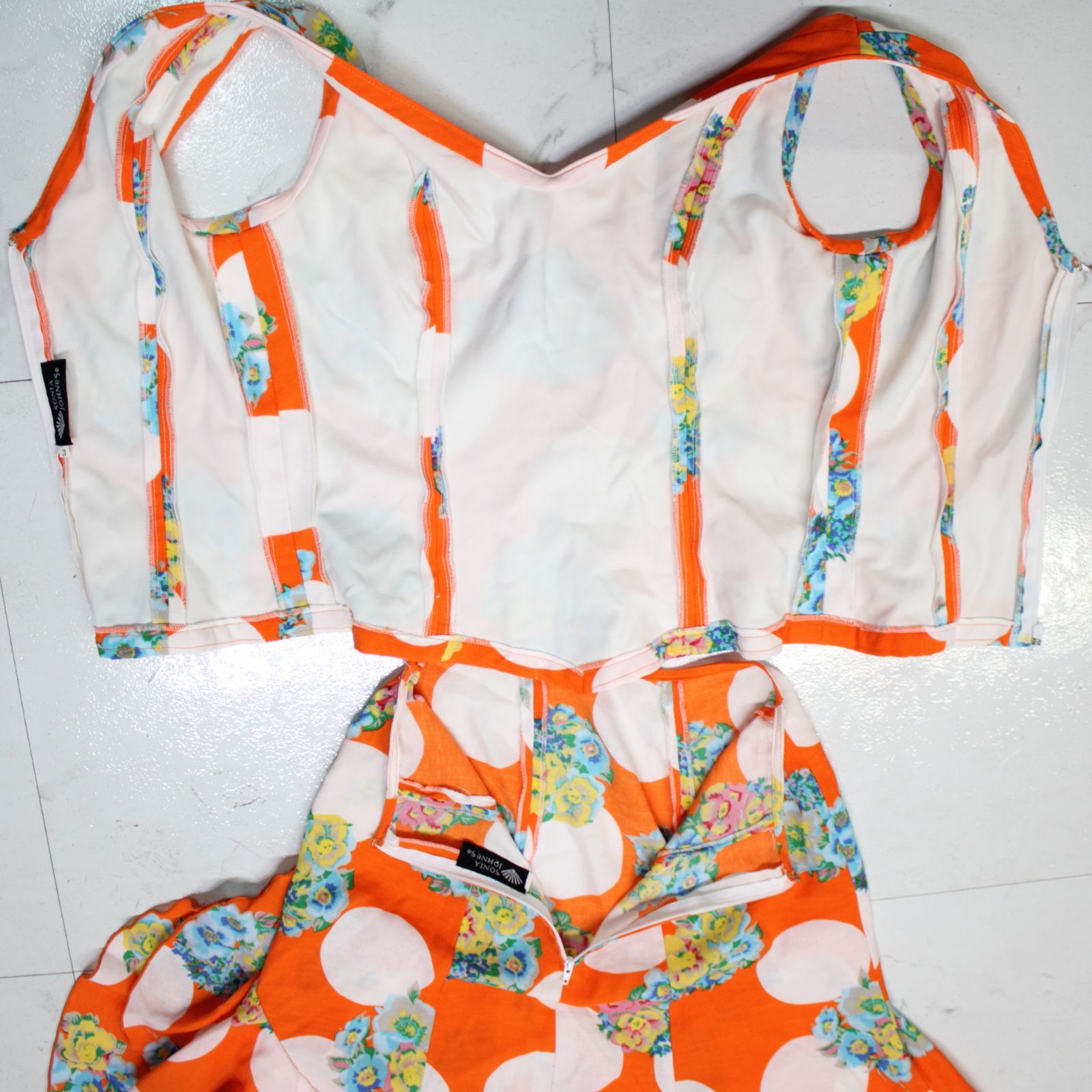 【美品 フラメンコ衣装】オレンジ SONIA JOHENS ソニアジョーンズ 上下セット ツーピース セットアップ ブラウン 青 紫 美品 フラメンコ衣装】オレンジ SONIA JOHNES ソニアジョーンズ