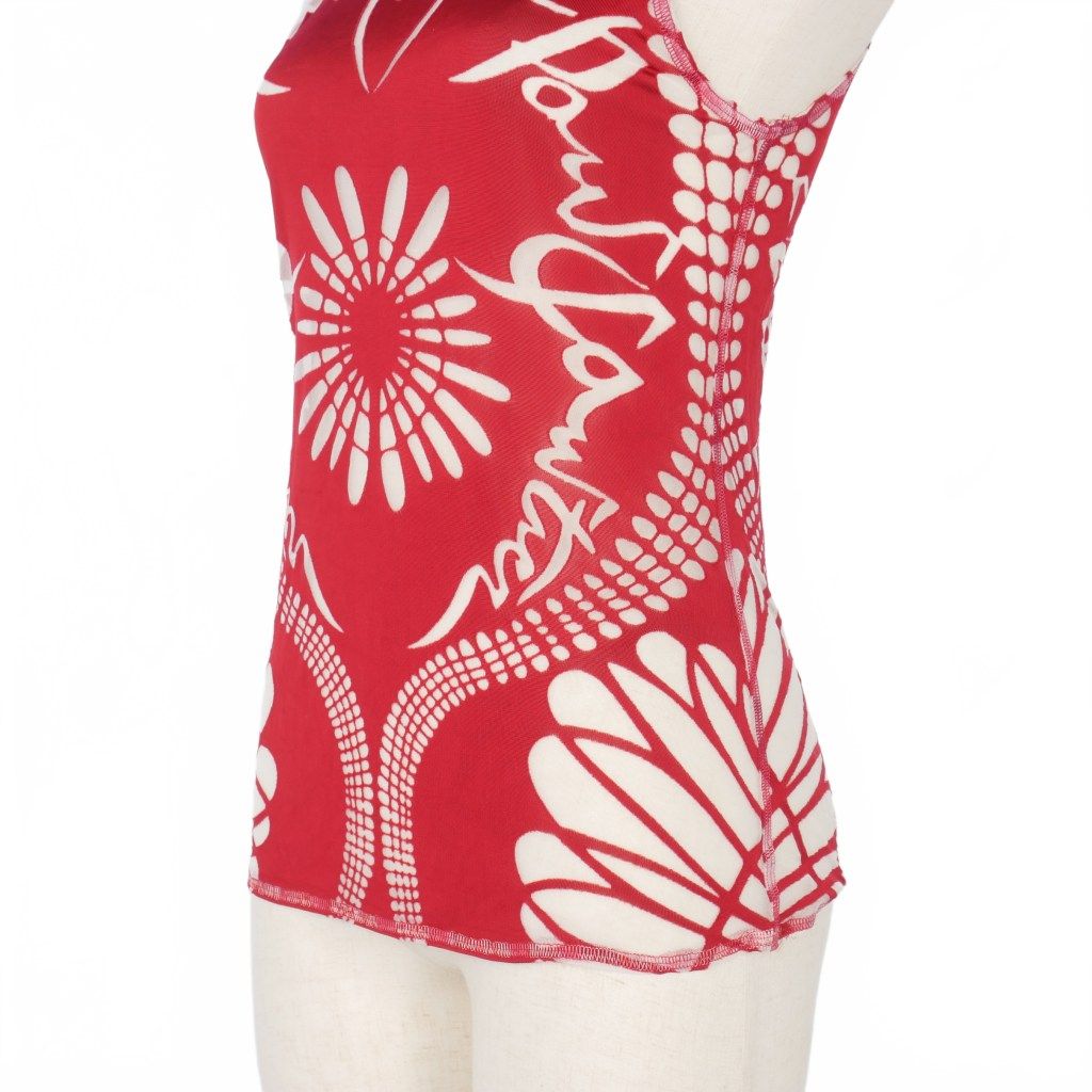  ジャンポールゴルチエ Jean Paul パワーネット タンクトップ ロゴ 総柄 シースルー 40 赤 レッド タンクトップ トップス