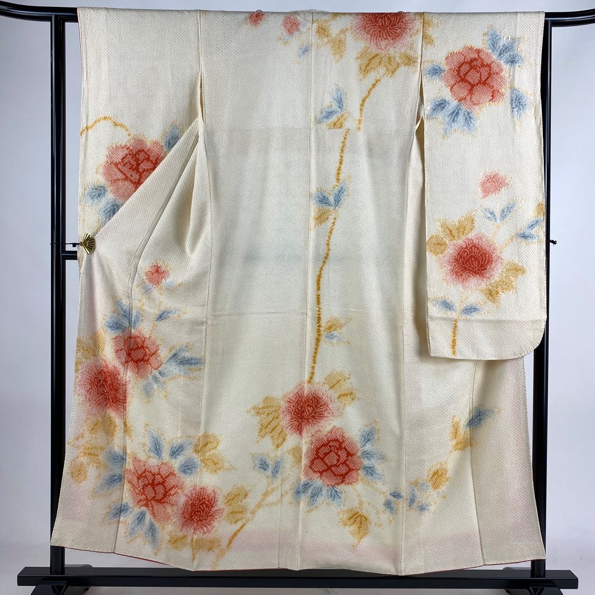 振袖 身丈152cm 裄丈62.5cm S 袷 牡丹 総絞り クリーム 正絹 秀品