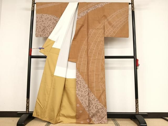 染大島紬 川村久太郎 落款入 正絹 躾糸付き X591 染大島紬 川村久太郎 落款入 正絹 躾糸付き X591 夏物最終セール