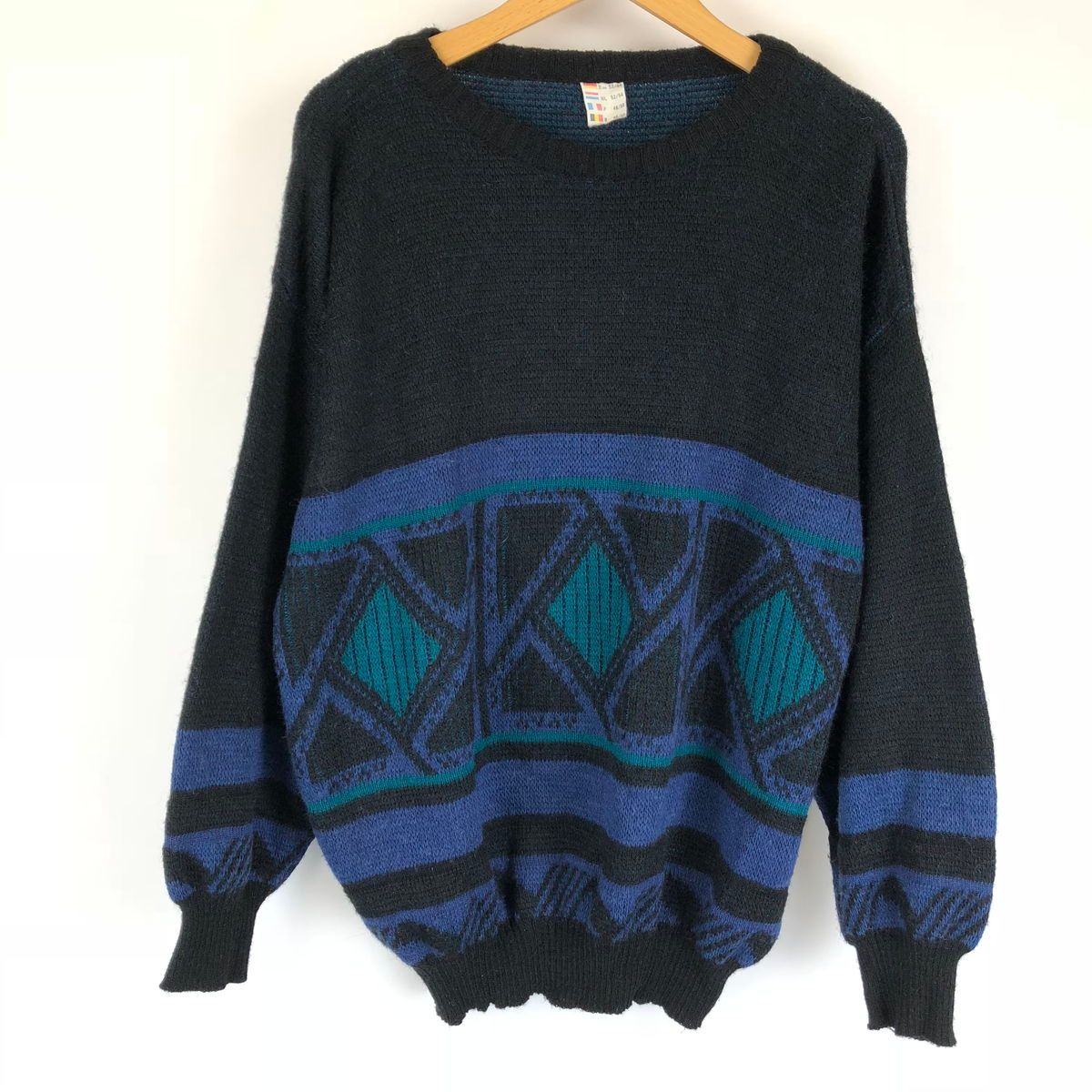 【古着】 総セーター made in ITALY 切替え ブラック系 メンズXL以上 【中古】 n011060