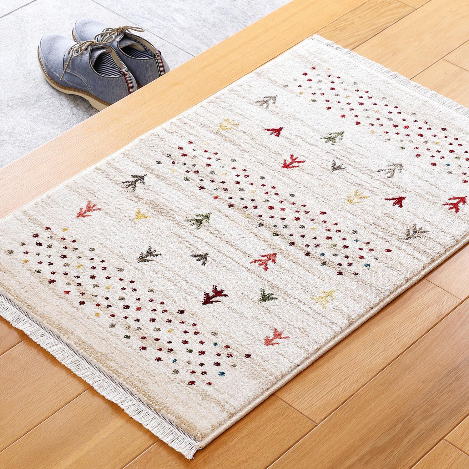 売切注意 お急ぎ下さい 屋内 約50×80cm RAKKAS 玄関マット ジャルダン ウィルトン織 ギャッベ柄 民族柄 萩原 ホットカーペット 床暖房対応