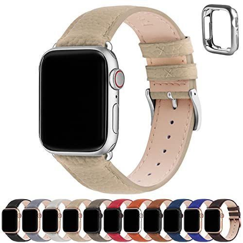 カーキ+シルバーバックル_38mm40mm41mm アップルウォッチ バンド Apple Watch バンド アップルウォッチベルト 本革 装着簡単 保護ケース付き レディース メンズ 123456789SESE2UltraUltra2シリーズ対応38mm 4