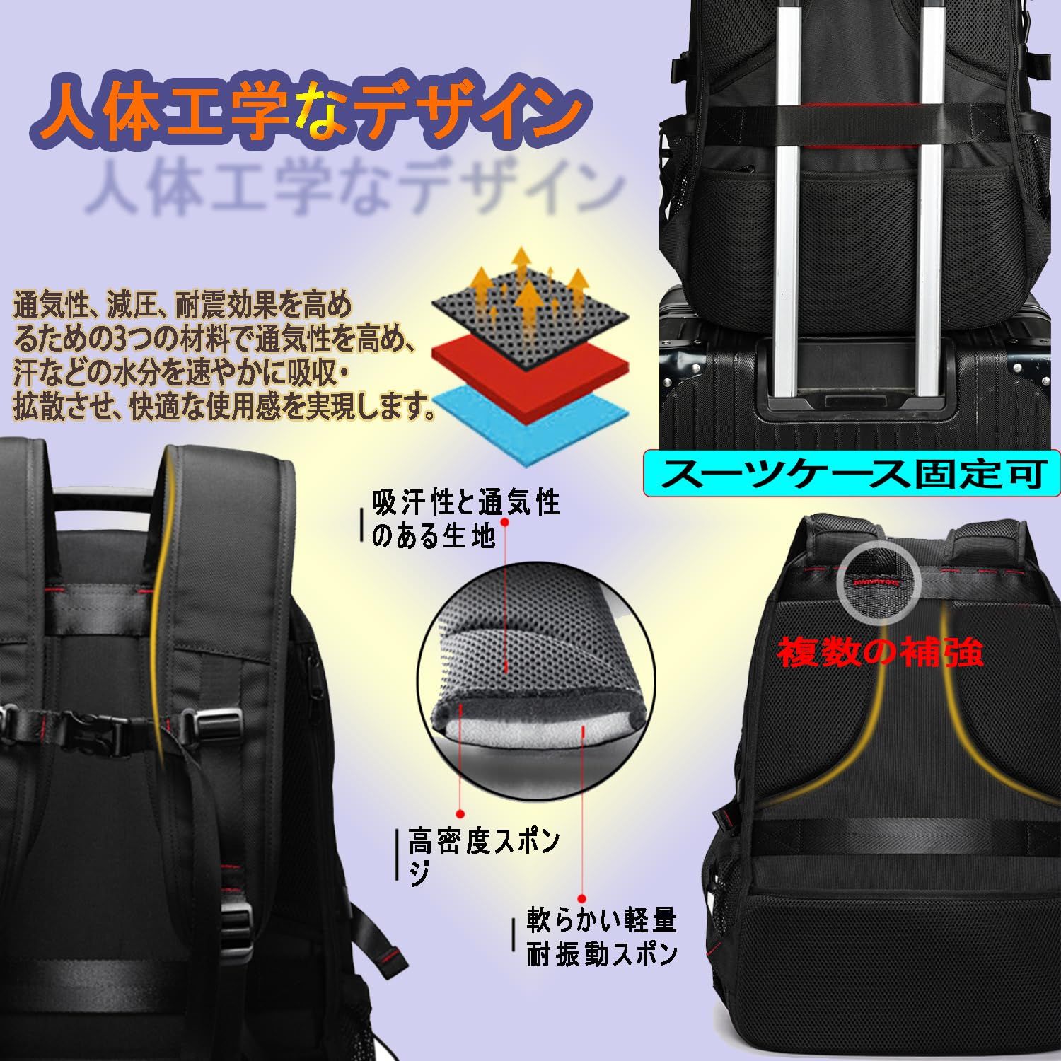 shrradoo 登山バッグ 防水 バックパック 65L 大容量 リュックサック 17インチPC ビジネスリュック 軽量 通勤 防災 旅行 釣り リュック ハイキング キャンプ アウトドアバッグ NEXPOTALLINN_EU