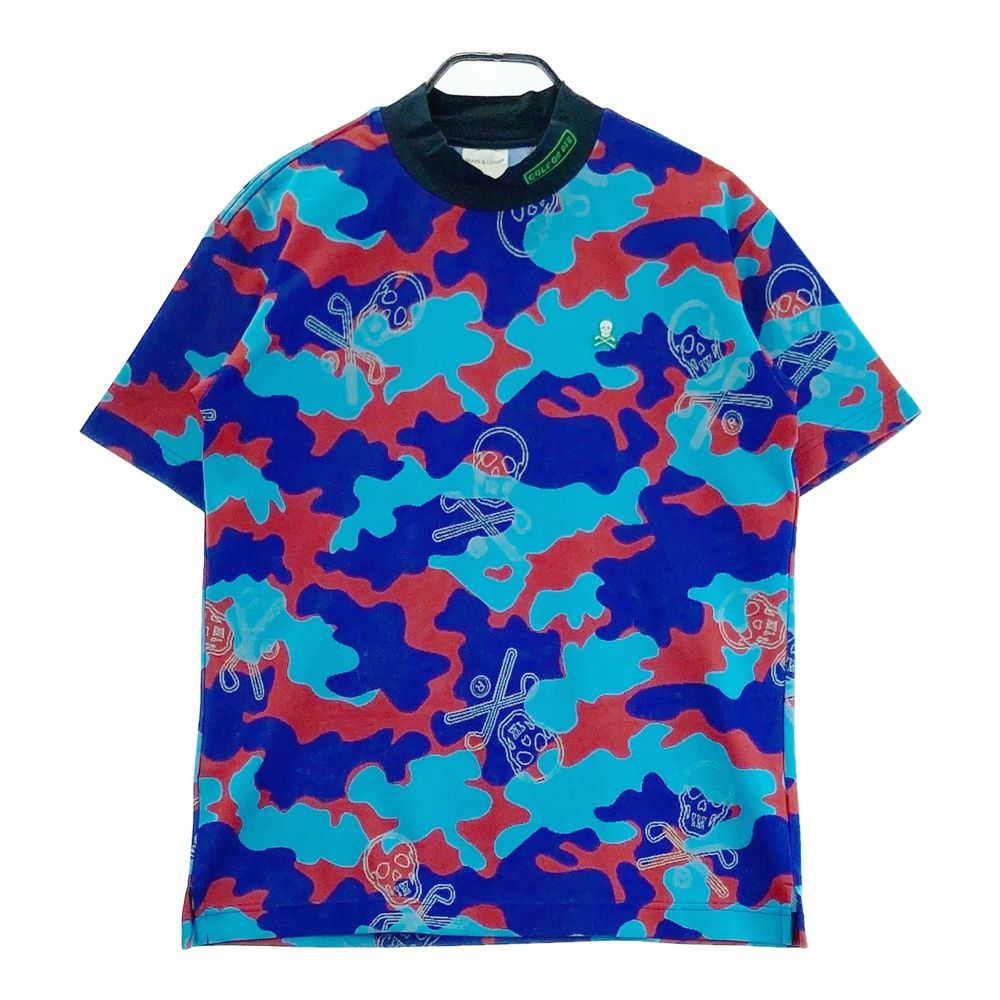 サイズ 48 MARK-LONA マークアンドロナ ハイネック 半袖Tシャツ カモフラ スカル総柄 ブルー系 240101522330 ゴルフウェア メンズ ストスト