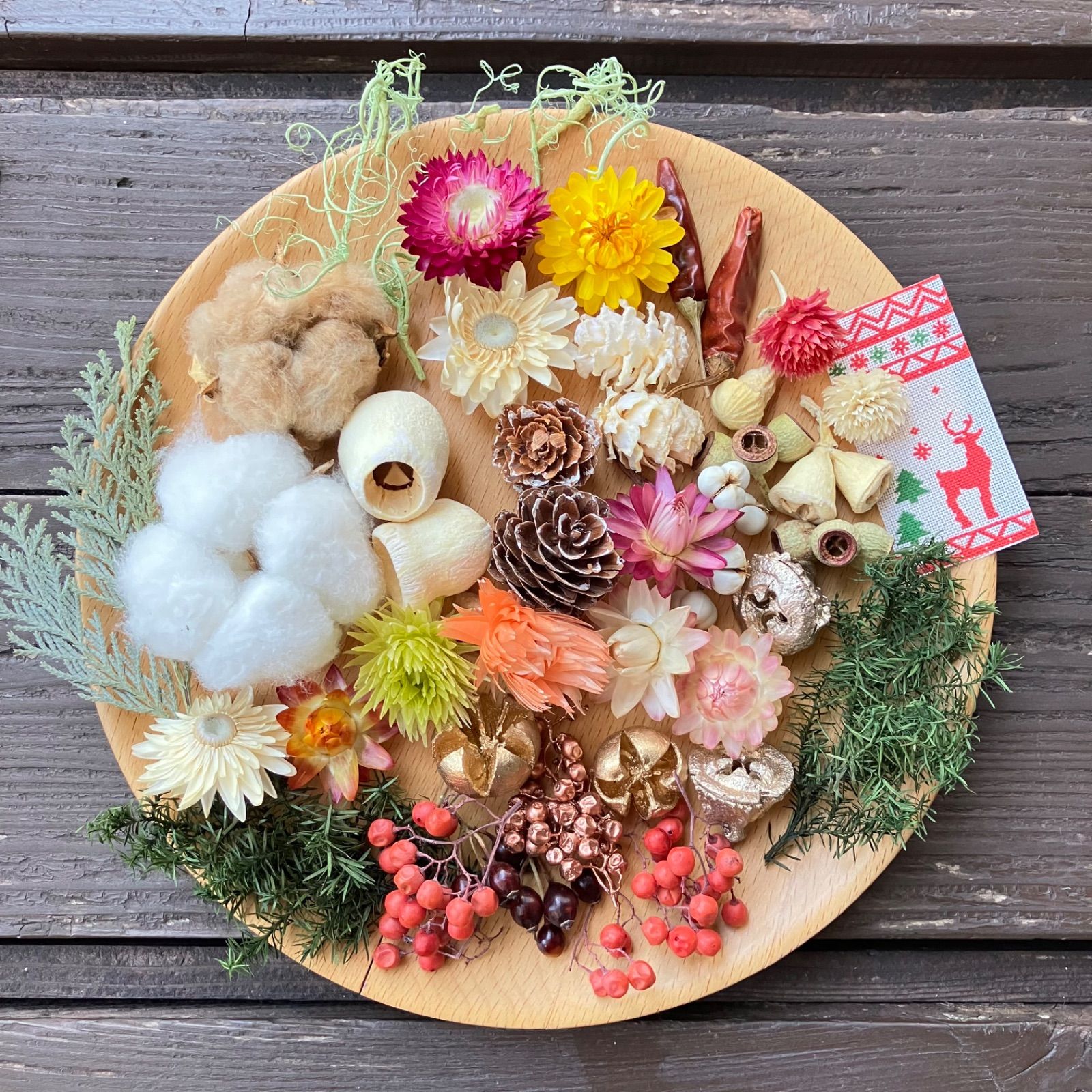 ドライフラワー カラフルな花材セット① やや大きめな 木の実と小花 