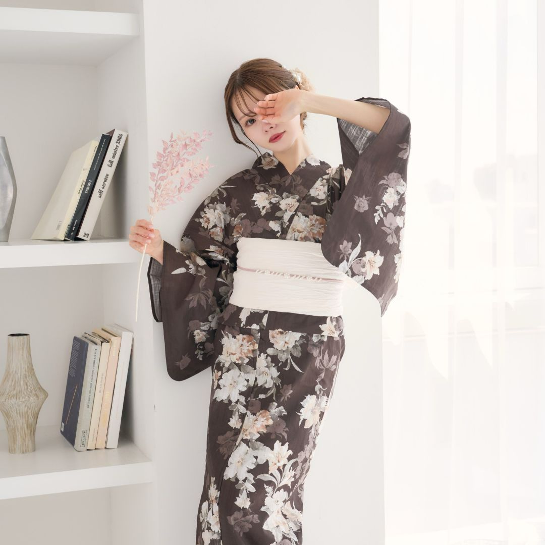 大人のゆかた◇新品！高級浴衣4点セット◎プレタ浴衣・単帯・帯〆・帯留 夏唐花 浴衣 セット レディース 大人 兵児帯 夏 2点セット 浴衣セット